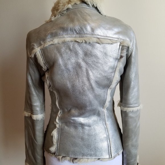 Dolce & Gabbana Italian Silver Leather Coat Jacket Size 24 / 38 - Picture 4 of 16